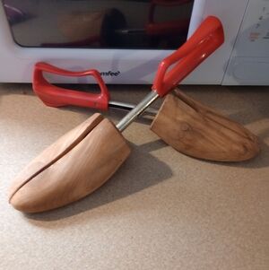 Wooden Shoe Trees with Red Handles